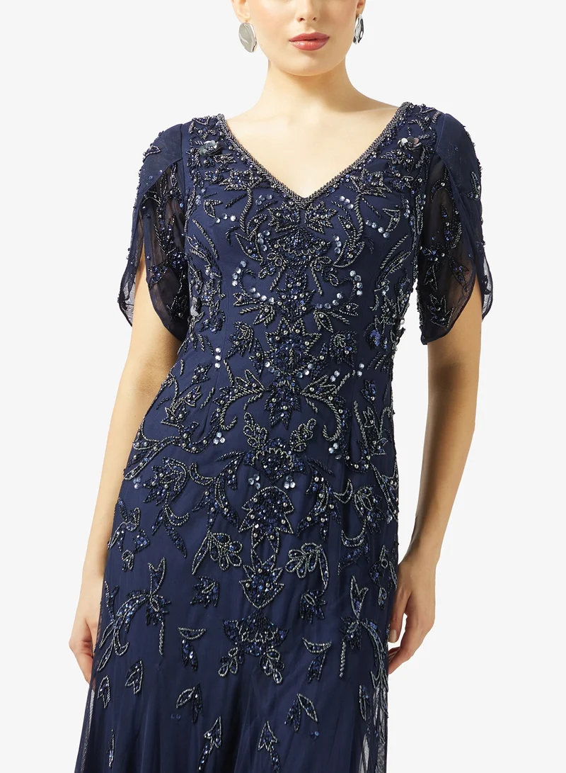 Adrianna Papell  Bead Mesh Long Dress for Women | Best Price UAE